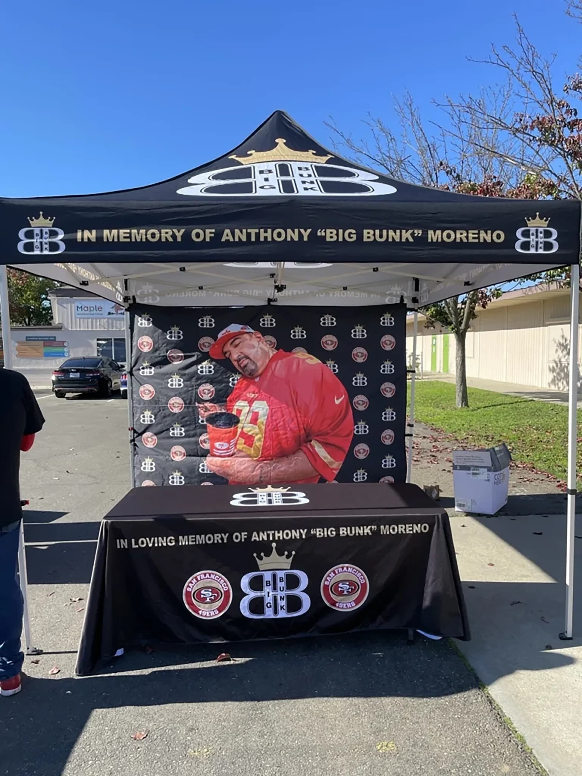 Large format printed display at a vendor booth