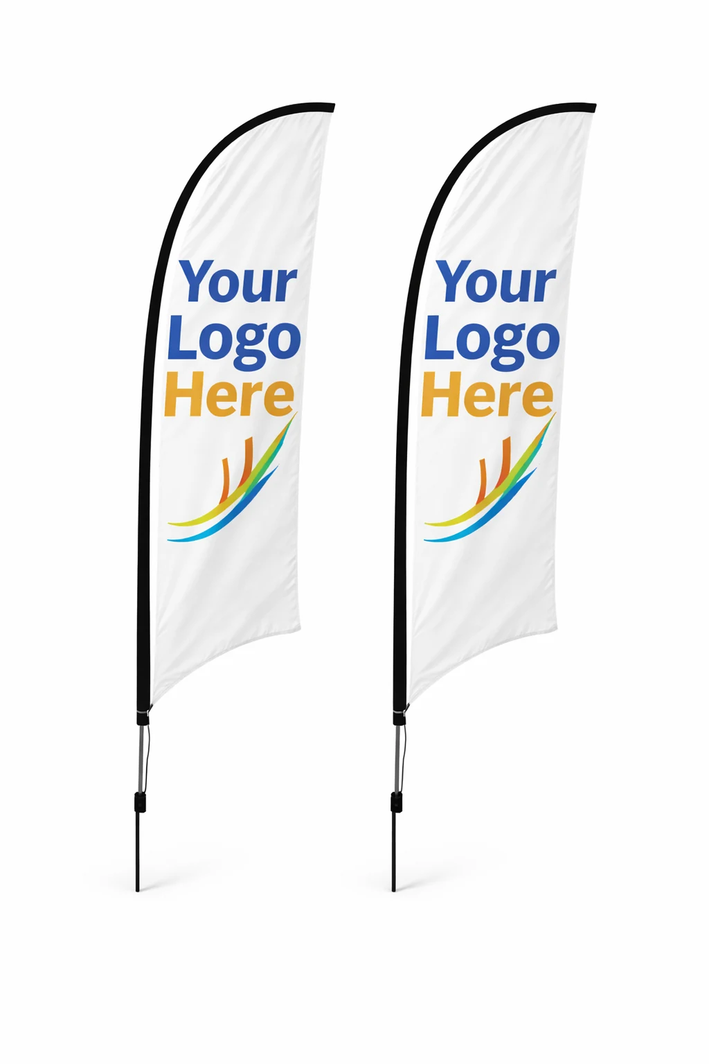 Double-sided 14-foot feather flags with stake hardware