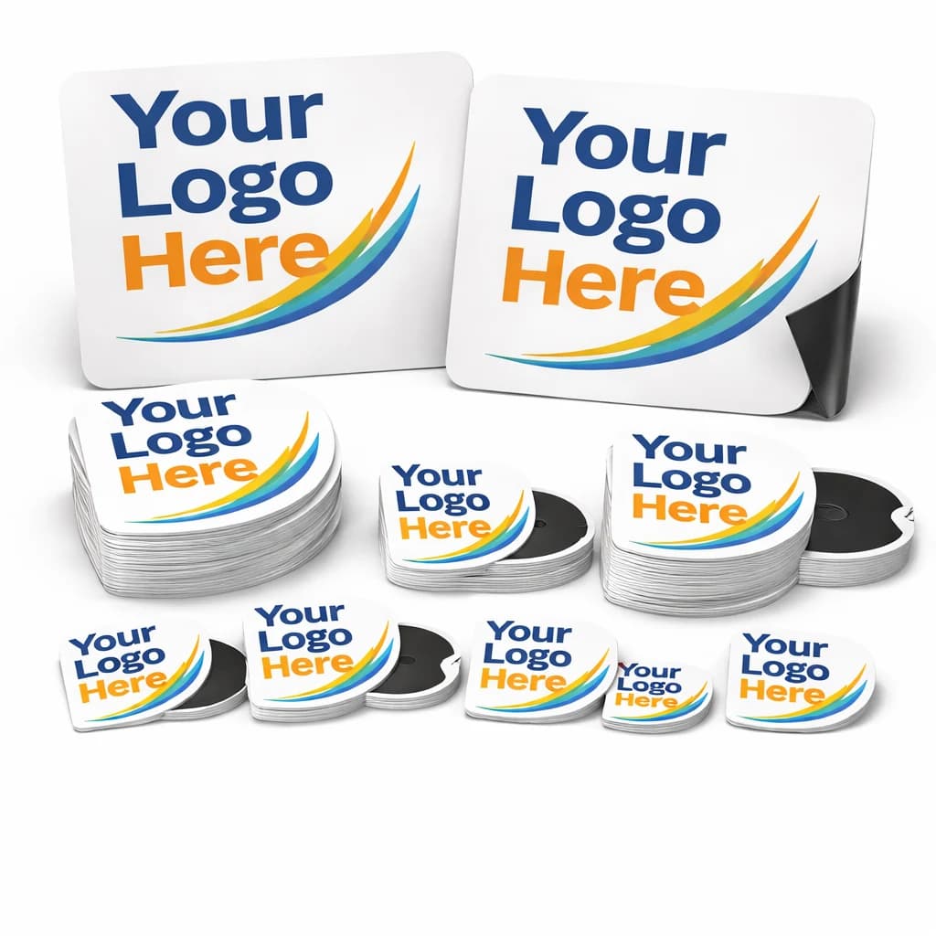 Custom die-cut magnets and vinyl stickers including large car door magnets
